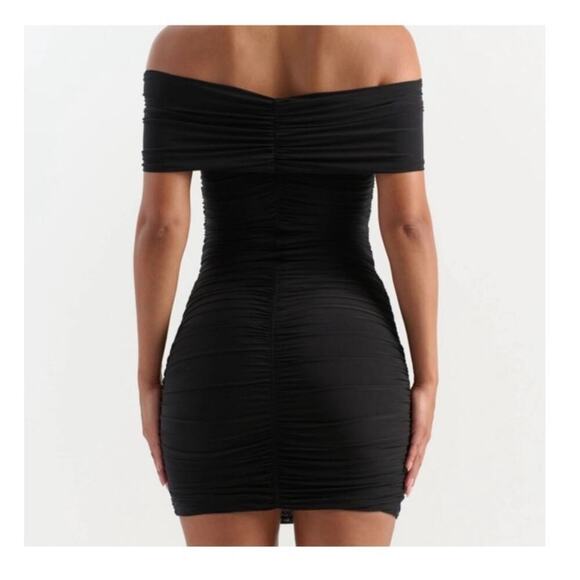 Naked Wardrobe Go black off the shoulder rushed mini dress size medium - Picture 2 of 9